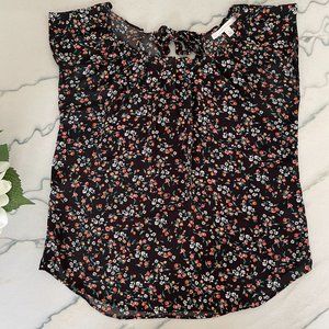 Lauren Conrad | Black & Orange Floral Bow Back Flowy Blouse | S